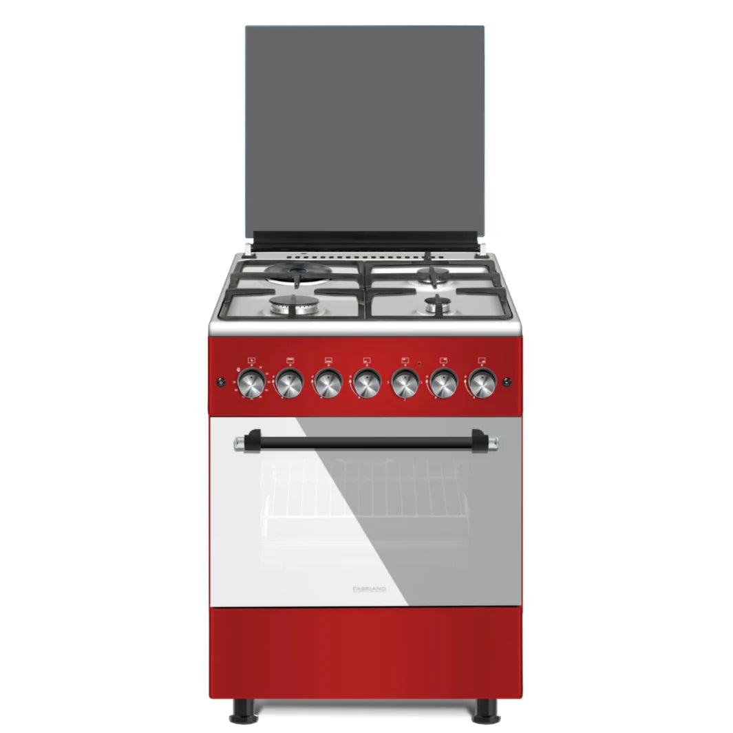 Fabriano 60cm, 4 Gas Burners, 1 Electric plate + Gas Oven and Grill Free Standing Cooker F6TS31G2-RD