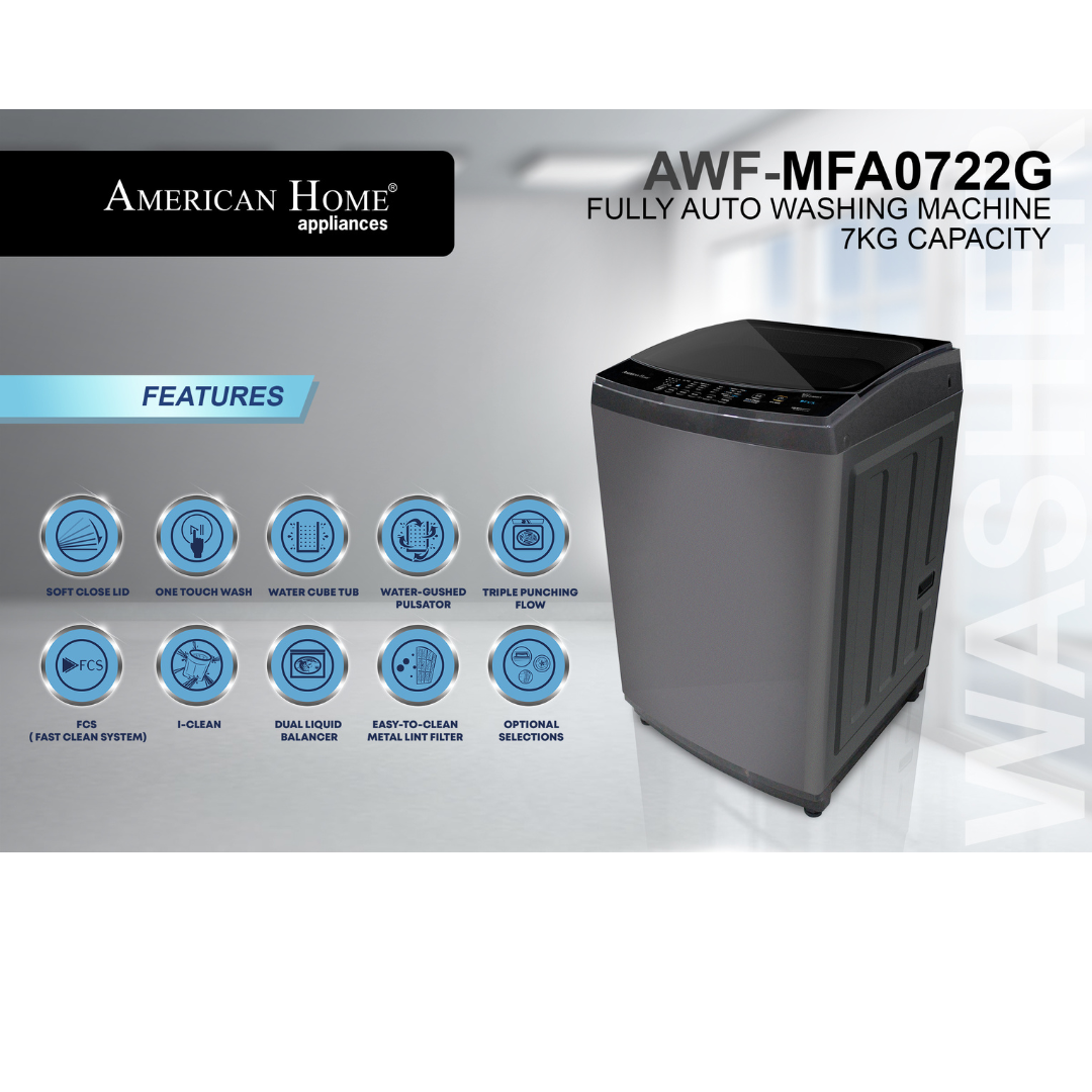 American Home 7kg Topload Fully Automatic Washer AWF-MFA0722G