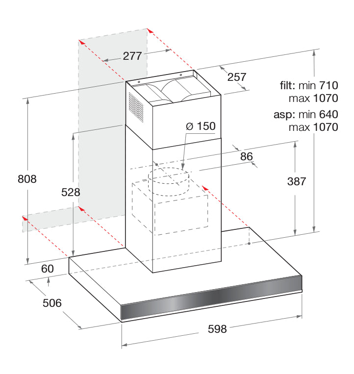 Ariston 60cm Wall Mounted Rangehood AHBS 6.8 LT X