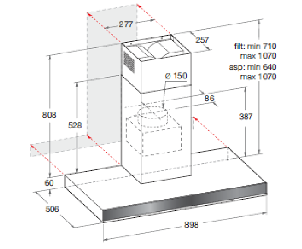 Ariston HLB 9.8 LTIX 90cm Wall Mounted Rangehood