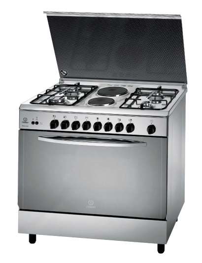 Indesit 90cm, 4 Gas Burners + 2 Electric plate + Gas Oven Free Standing Cooker KN B21S (X) EX