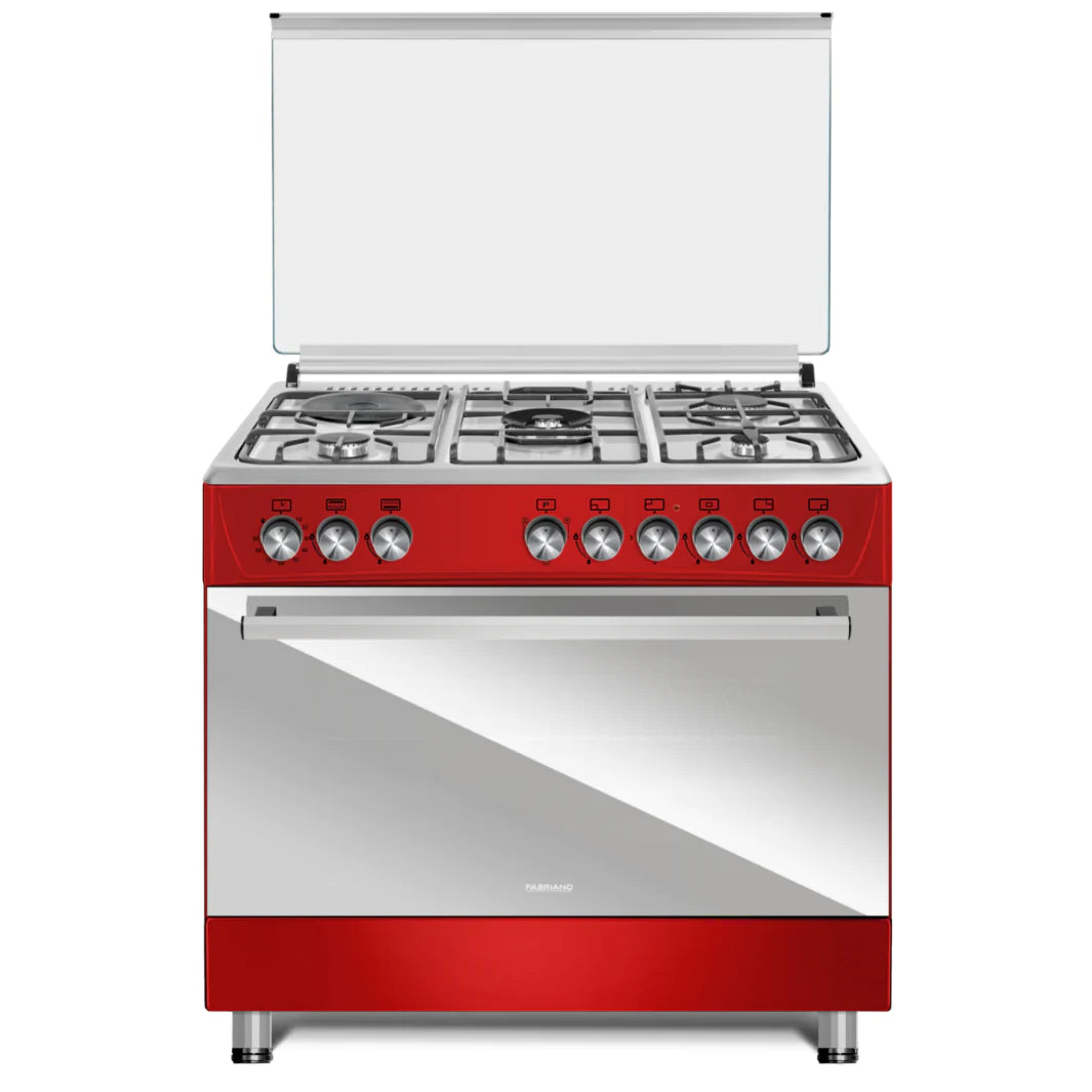Fabriano 90cm, 4 Gas Burners (1 Dual Gas Burners) , 1 Electric plate + Gas Oven and Grill Free Standing Cooker F9P41G2-RD