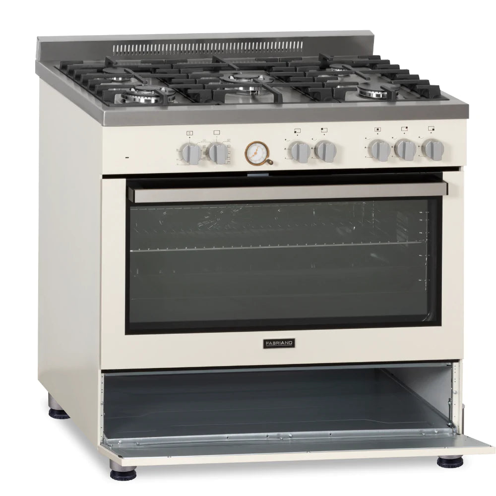 Fabriano 90cm, 5 Gas Burners + Electric Oven Free Standing Cooker F9P50E10-BGS