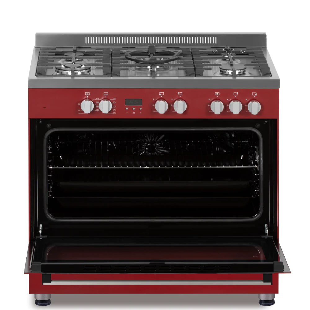 Fabriano 90cm, 5 Gas Burners + Electric Oven Free Standing Cooker F9P50E10-RDS