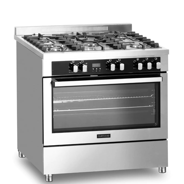 Fabriano 90cm, 5 Gas Burners (2 Triple Ring) + Electric Oven Free Standing Cooker F9P50E10-SSS