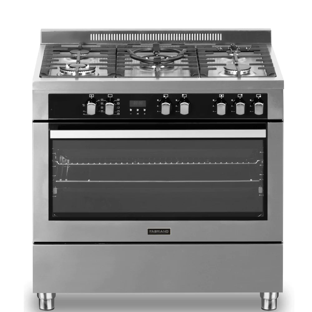 Fabriano 90cm, 5 Gas Burners (2 Triple Ring) + Electric Oven Free Standing Cooker F9P50E10-SSS