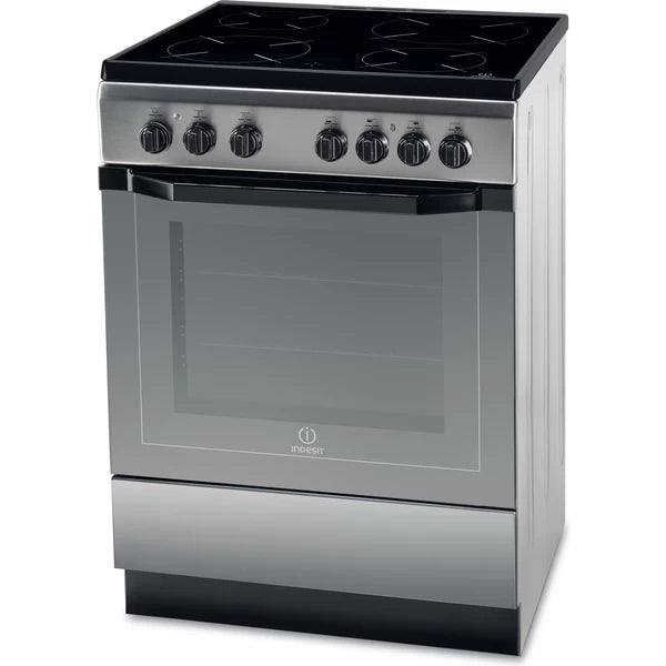 Indesit 60cm, 3 Vitro Ceramic zone + Electric Oven Free Standing Cooker I6VV2A(X)/EX